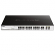 D-Link DGS-1210-24P/E 28 port Gigabit L2 upravljiv PoE+ 19"/1U rackmount svič, 24xRJ-45 PoE 30W+4xCombo RJ-45/SFP (193W budžet), VLAN (Voice & Surveilllance), 802.3ad, RSTP, QoS, ACL, RADIUS & 802.1X AAA, Dual image