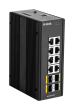 D-Link DIS-300G-12SW industrijski full-upravljivi svič 8xGE + 4xSFP, MSTR/VLAN/RADIUS, 20ms Ring Recovery, IP30 DIN/wall kućište (bez 12~58VDC napajanja), vibration/shock/free-fall sertifikati, bez vetilatora, -40~75°C