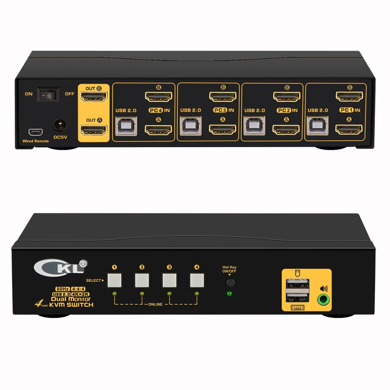 HDMI KVM USB svič & spliter CKL-942HUA-1A 4-IN/2-OUT HDMI 2.0 Compliant up to 4K HDTV (@60Hz), with audio & microhpone, 2 x extra USB 2.0 port, svič mode: push button / hotkey / mouse click / wired remote / auto scan