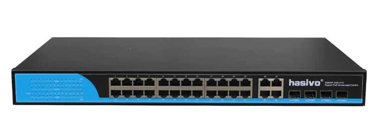Hasivo S5800P-24G-4TC-BT-800W PoE++ svič 24 gigabit portova 10/100/1000Mb/s + 4 RJ45 / SFP, high power 802.3af/at/bt, do 90W po portu, 6KV prenaponske zaštite, interno napajanje 100-240V AC / 50-60Hz, rack 19"