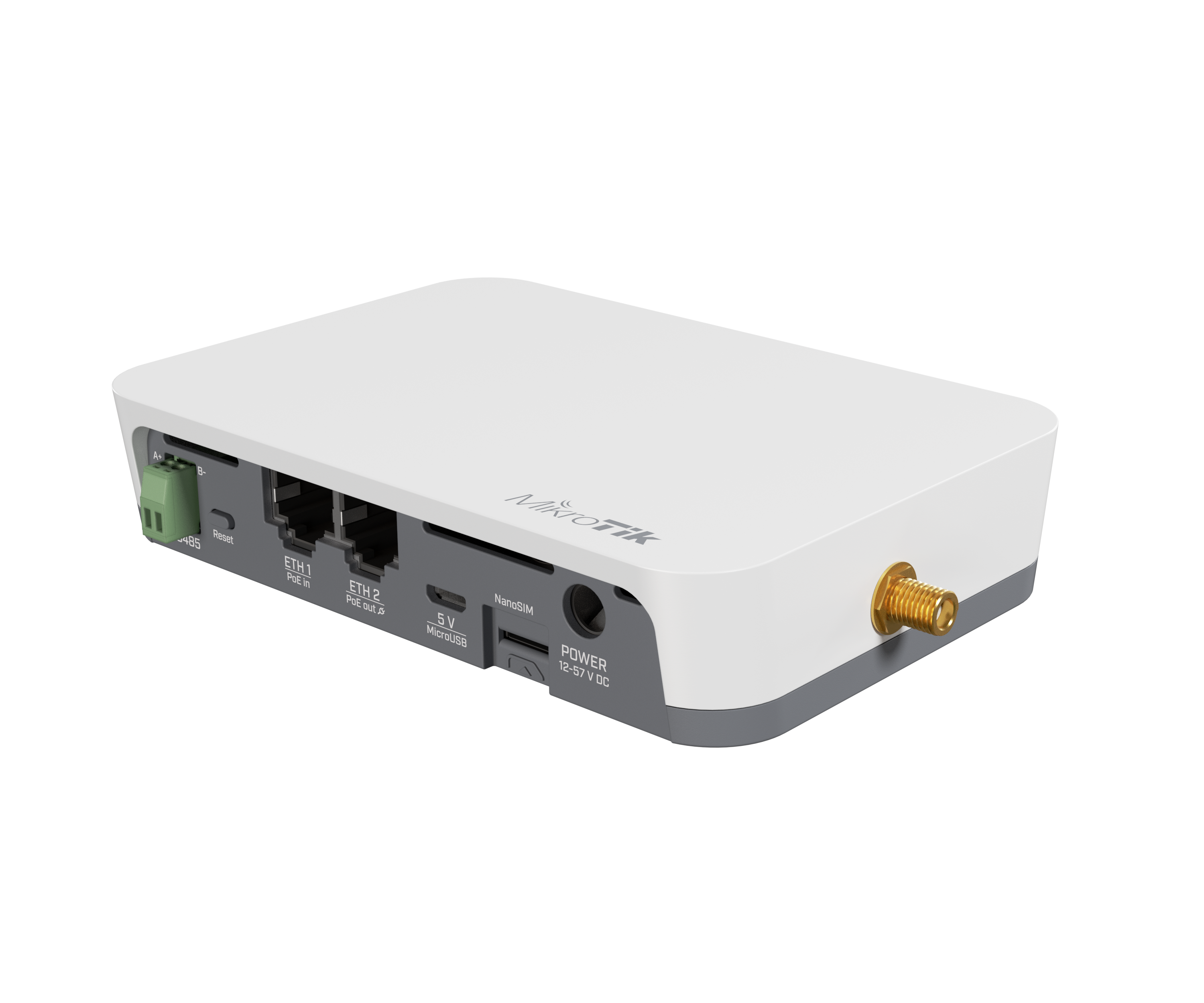 MikroTik KNOT univerzalni IoT LoRa 863-870MHz gateway RB924iR-2nD-BT5&BG77&R11e-LR8 Modbus / RS485, GPIO, Narrow Band & CAT-M, NanoSIM, WiFi N300Mb/s, 2 LAN/WAN PoE in&out, BT 5.2, GPS, microUSB, DIN, -40°C÷70°C, ROS L4