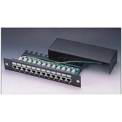 Patch panel 10"/1U sa 12 RJ-45 STP kat. 6 Fully Shielded, dual Krone LSA & 110 IDC reglete, držač kablova sa zadnje strane sa uzemljenjem (SP6-12-10)