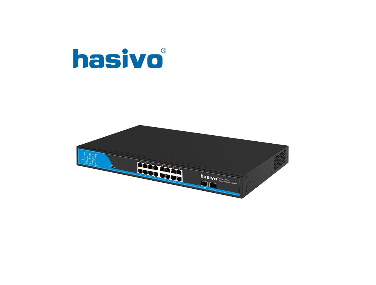 Hasivo S5800P-16G-2S-300W PoE++ svič 16 gigabit PoE portova 10/100/1000Mb/s + 2 SFP, 802.3af/at/bt, port 1 i 2 do 90W, port VLAN isolation i Flow Control mod, prenaponske zaštite, interno 100-240V AC napajanje, rack 19"