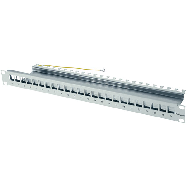 Telegärtner patch panel modularni shielded 19"/1U sa 24 slota za UTP / STP module, sa držačem kabla sa zadnje strane i uzemljenjem (P/N H02025A0167) – bez modula
