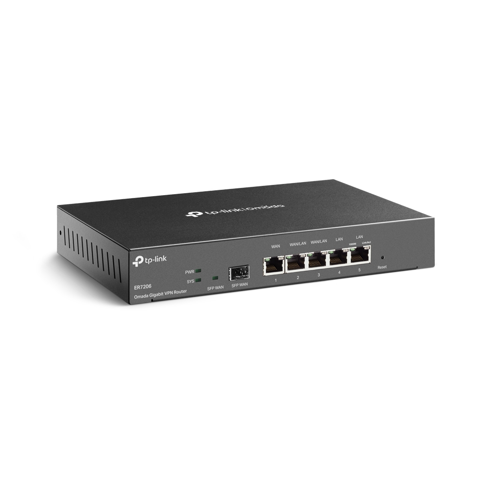 TP-Link TL-ER7206 (ER7206) Omada VPN Gigabit Firewall ruter - 1 SFP WAN + 1 WAN + 2 WAN/LAN + 2 LAN, VPN IPsec / OpenVPN / L2TP / PPTP, smart load balance / app optimized / link backup, IP/MAC/URL filter, ZTP & cloud