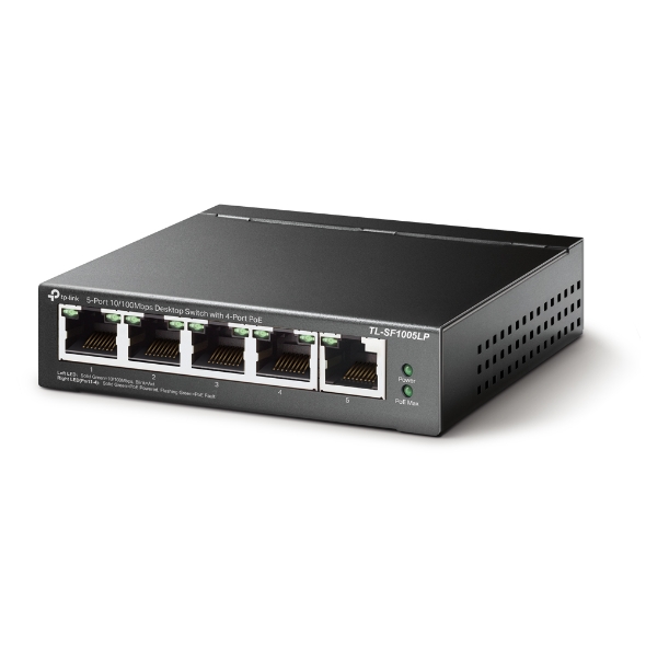 TP-Link TL-SF1005LP PoE svič 5-port 10/100Mb/s, 4 PoE porta 802.3af do 41W (15.4W po portu), PoE Port Priority Function - Overload Arrangement, 802.3x flow control, auto-uplink every port, extend mode dometa do 250m