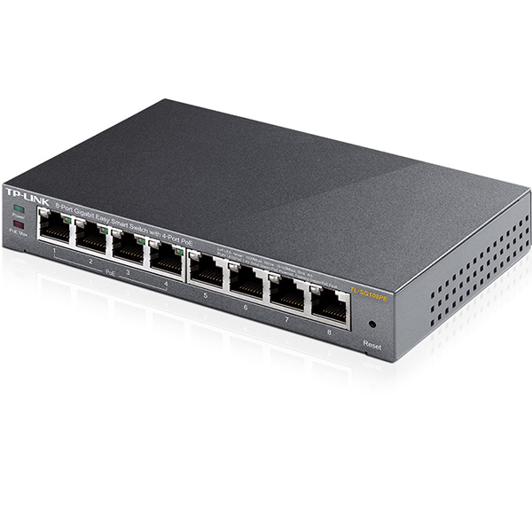 TP-Link TL-SG108PE PoE EasySmart upravljiv svič 8-port Gigabit 10/100/1000Mb/s, 4 PoE porta 802.3af do 55W, VLAN 802.1Q/MTU/Port, QoS, Rate limit, IGMP, Link Aggregation, 15K jumbo frame, Central management utility