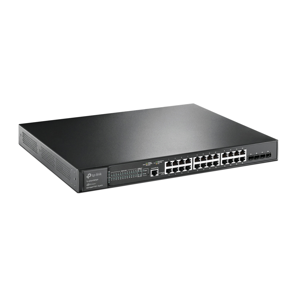 TP-Link TL-SG3428XMP Omada PoE+ L3-lite upravljiv cloud svič 24 x 10/100/1000Mb/s PoE 802.3at/af do 384W + 4 x 10GbE SFP+, VLAN, SNMP, RMON, L2~L4 QoS, IGMP, ACL, ZeroTouch Provision, Web / iOS / Android / Win / Linux ap